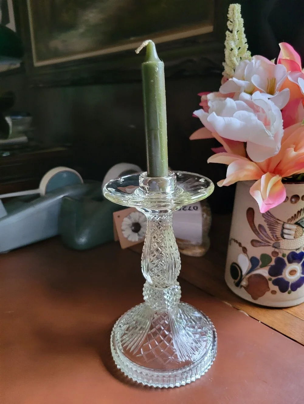 Victorian Clear Glass Crystal Prism Pendant Drops Candle Stick Holder Size 7